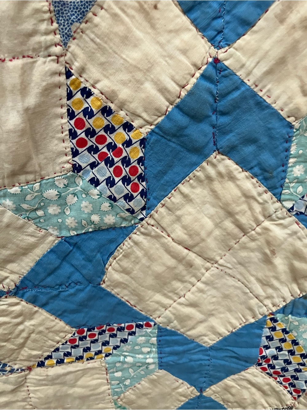 Hand stitched early 20th C patchwork star pattern twin quilt 69 x 80” vintage - Picture 11 of 16